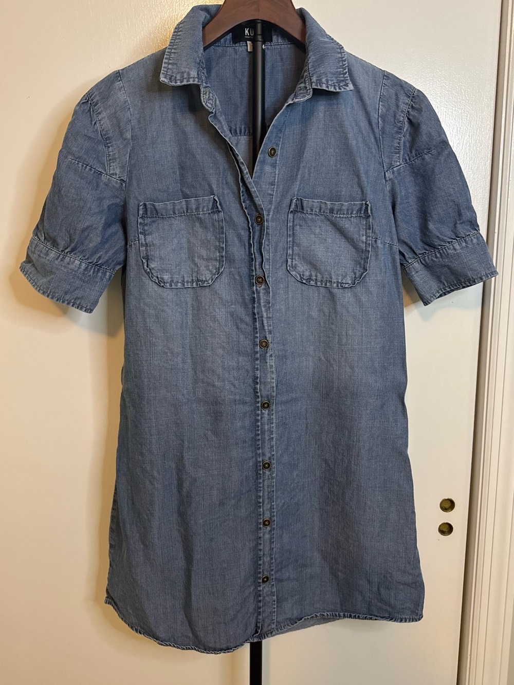 KUT From The Kloth Women's Blue Chambray Shirt Dress Short Sleeve Size XS